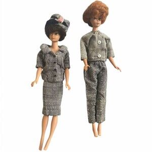 Vintage Set Two Barbie Midge Doll Brown Hair Blue Side Eyes 1958-1962